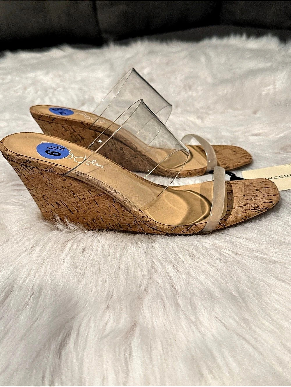 Sincerely Jules Clearly Cork Wedge Sandal Brown & Clear US 6.5